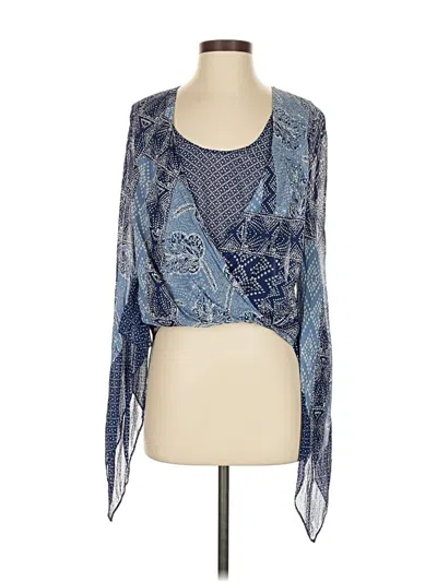 Pre-owned Bcbgmaxazria Long Sleeve Silk Top Blue Paisley Pattern Scoop Neck Tops