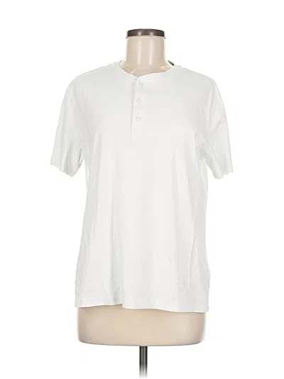 Pre-owned Saks Fifth Avenue Short Sleeve Henley Shirt In White