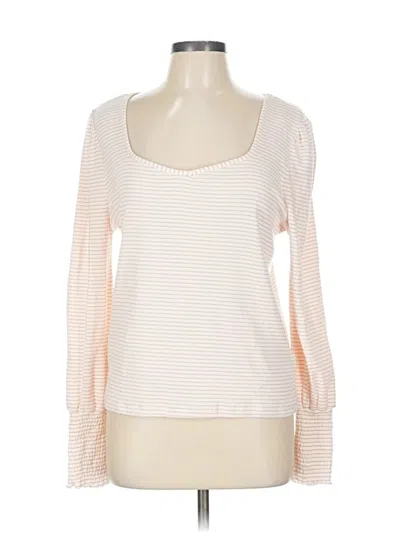 Pre-owned Nicole Miller Long Sleeve Top Ivory Scoop Neck Tops In White