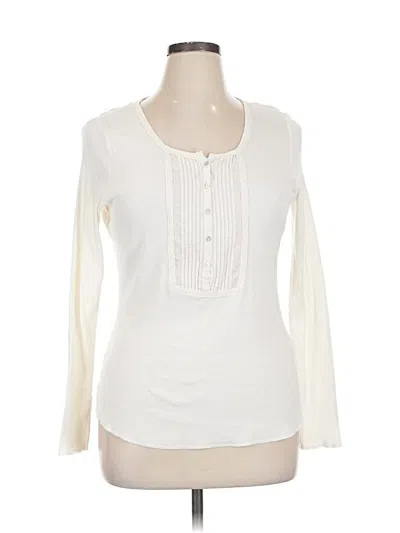 Pre-owned H&m L.o.g.g. Long Sleeve Top Ivory Keyhole Neckline Tops In White