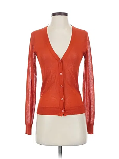 Pre-owned Uniqlo Long Sleeve Top Orange Plunge Neckline Tops