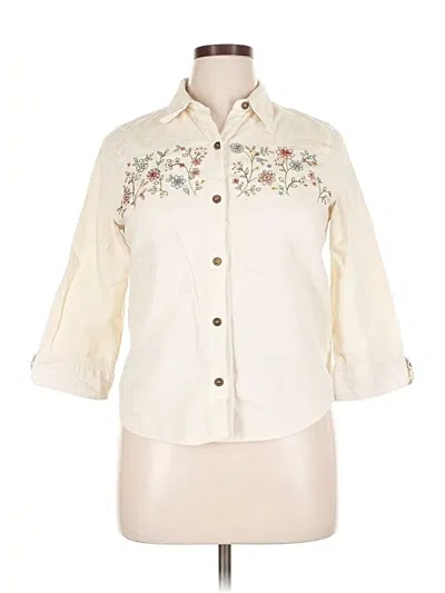 Pre-owned Alfred Dunner 3/4 Sleeve Button Down Shirt In White