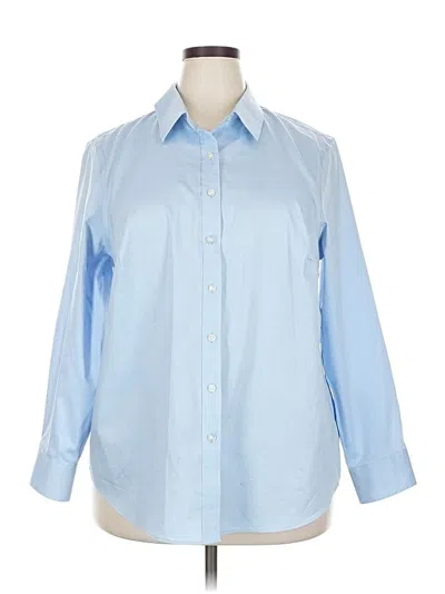 Pre-owned Lands' End 3/4 Sleeve Button Down Shirt In Blue