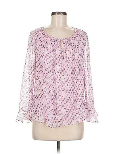 Pre-owned Diane Von Furstenberg 3/4 Sleeve Silk Top Pink Square Neckline Tops