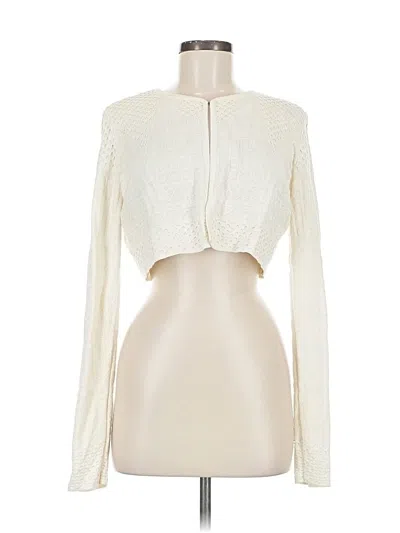 Pre-owned Bcbgmaxazria Long Sleeve Silk Top Ivory Keyhole Neckline Tops In White