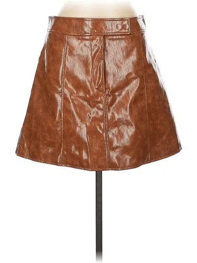 Pre-owned H&m Faux Leather Skirt In Brown