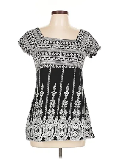 Pre-owned Roz & Ali Short Sleeve Top Black Square Neckline Tops