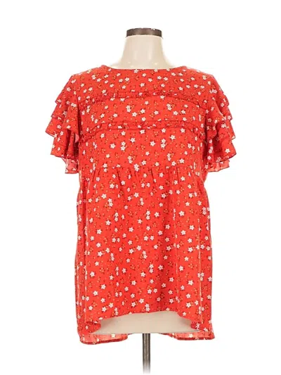 Pre-owned Suzanne Betro Short Sleeve Blouse In Red