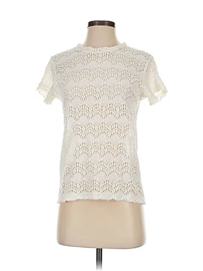 Pre-owned Nsf Short Sleeve Top Ivory Mock Neckline Tops In White