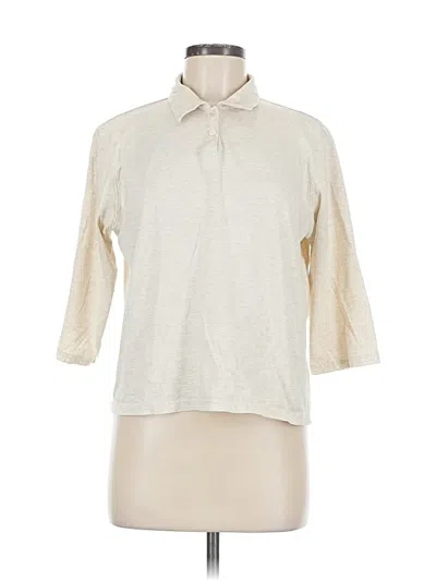 Pre-owned L.l.bean 3/4 Sleeve Top Ivory Mock Neckline Tops In White