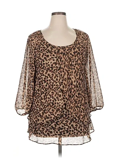 Pre-owned Roz & Ali 3/4 Sleeve Blouse In Brown