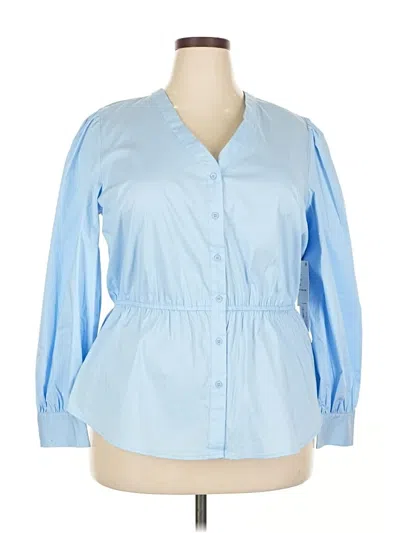 Pre-owned Liz Claiborne 3/4 Sleeve Button Down Shirt In Blue