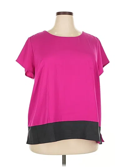 Pre-owned Jones New York Collection Short Sleeve Top Pink Color Block Pattern Crew Neck Tops