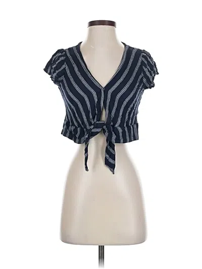 Pre-owned Hollister Short Sleeve Top Blue Plunge Neckline Tops