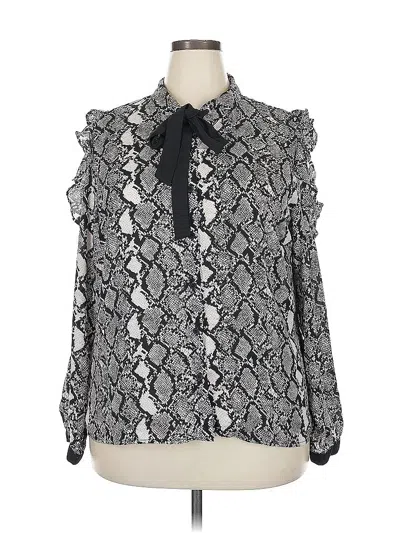 Pre-owned New York And Company Long Sleeve Blouse In Silver