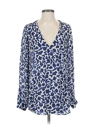 Pre-owned Joie Long Sleeve Silk Top Blue Plunge Neckline Tops