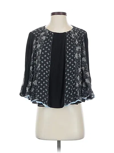 Pre-owned Club Monaco 3/4 Sleeve Silk Top Black Square Neckline Tops