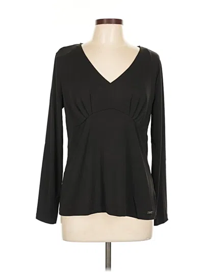 Pre-owned Badgley Mischka Long Sleeve Top Black V Neck Tops
