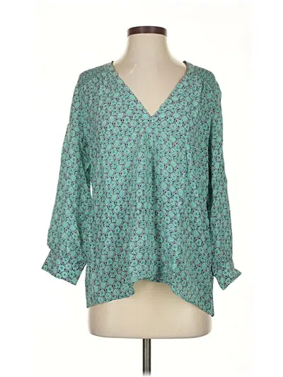 Pre-owned Joie 3/4 Sleeve Silk Top Teal V Neck Tops In Blue