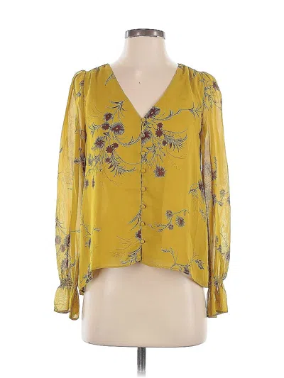 Pre-owned Joie Long Sleeve Silk Top Yellow Plunge Neckline Tops