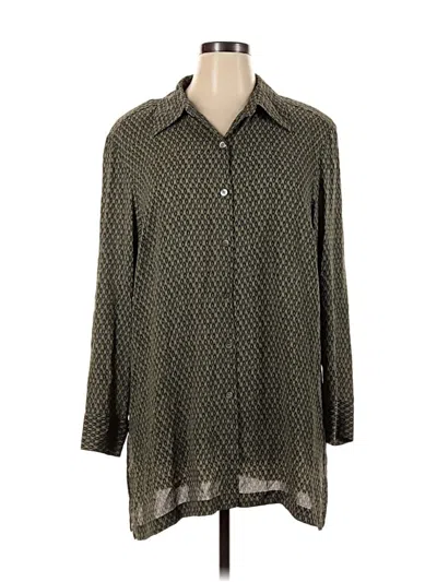 Pre-owned Due Per Due 3/4 Sleeve Silk Top Green Polka Dots Pattern Collared Neckline Tops