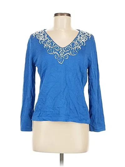Pre-owned Jones New York Collection 3/4 Sleeve Top Blue Open Neckline Tops