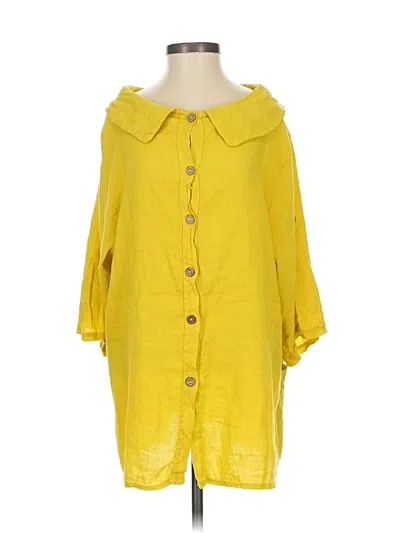 Pre-owned Made In Italy 3/4 Sleeve Button Down Shirt In Yellow