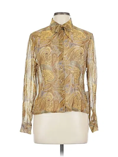 Classiques Entier Long Sleeve Silk Top Gold Paisley Pattern Tie Neck Tops In Gold