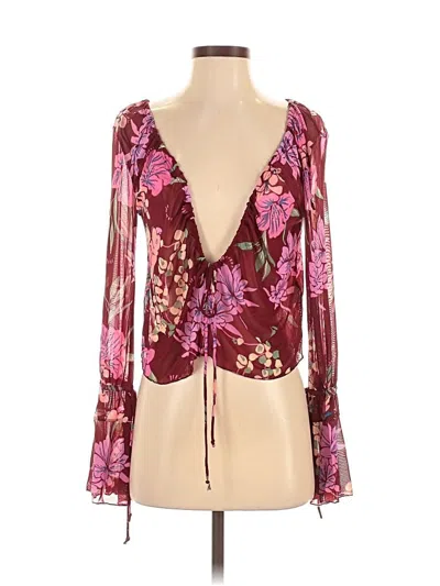 Pre-owned Free People Long Sleeve Blouse In Burgundy