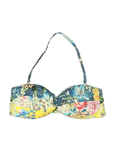 Pre-owned Johnny Was Swimsuit Top Yellow Print Pattern Swimwear