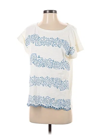 Pre-owned Tommy Bahama Short Sleeve Top Ivory Scoop Neck Tops In White