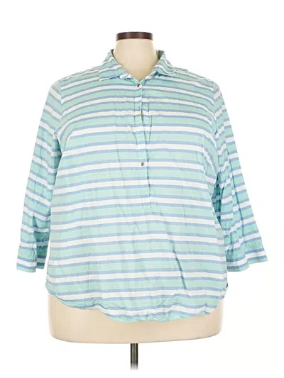 Pre-owned Lands' End 3/4 Sleeve Button Down Shirt In Blue