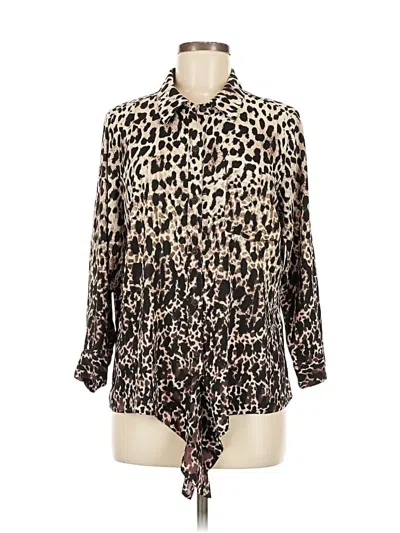 Pre-owned Belle By Kim Gravel Long Sleeve Blouse In Brown