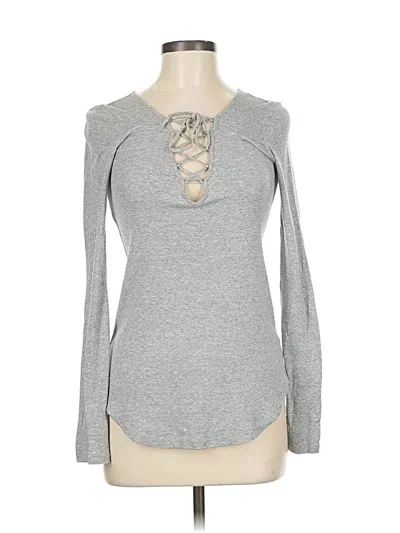 Pre-owned Splendid Long Sleeve Top Gray Keyhole Neckline Tops