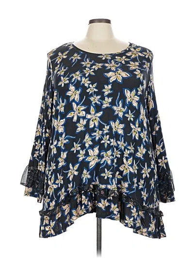 Pre-owned Logo By Lori Goldstein Long Sleeve Blouse In Blue