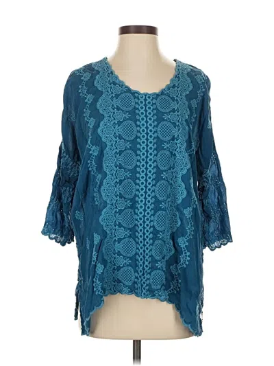 Pre-owned Johnny Was 3/4 Sleeve Blouse In Blue