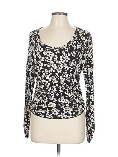 Pre-owned Bella Dahl Long Sleeve Top Black Floral Pattern Sweetheart Neckline Tops
