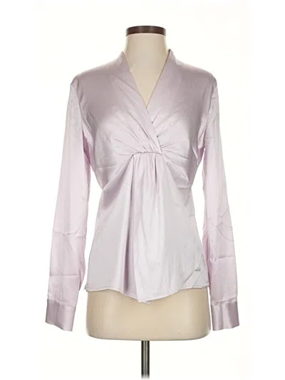 Pre-owned Carlisle Long Sleeve Silk Top Silver Plunge Neckline Tops