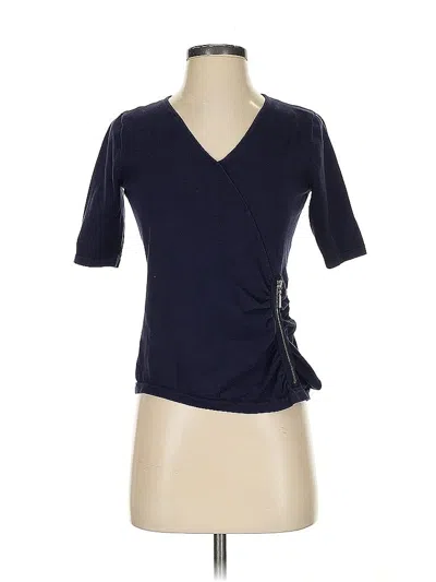 Pre-owned August Silk Short Sleeve Top Blue V Neck Tops