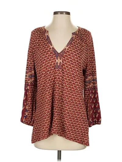 Pre-owned Lucky Brand 3/4 Sleeve Blouse In Burgundy