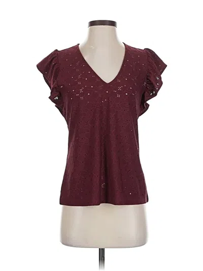 Pre-owned Michael Michael Kors Short Sleeve Top Burgundy V Neck Tops