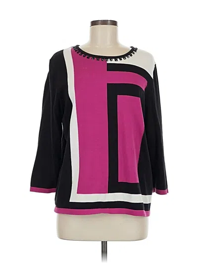 Pre-owned Alfred Dunner 3/4 Sleeve Top Pink Color Block Pattern Square Neckline Tops