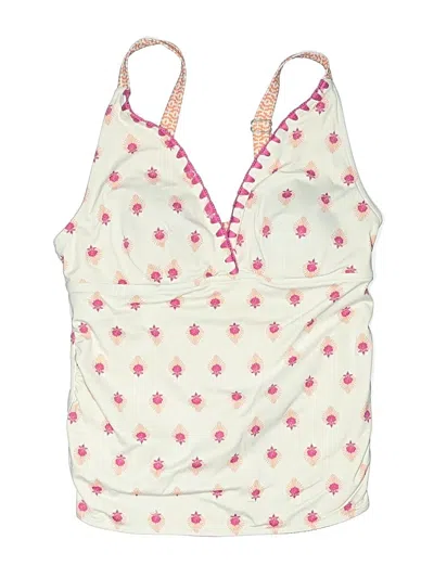 Pre-owned Cabana Life Swimsuit Top Ivory Hearts Pattern Swimwear In White