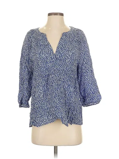 Pre-owned Joie 3/4 Sleeve Silk Top Blue Plunge Neckline Tops