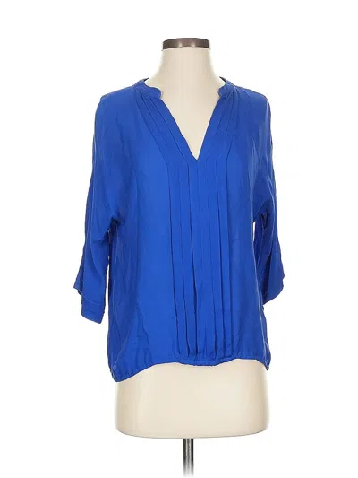 Pre-owned Joie 3/4 Sleeve Silk Top Blue Plunge Neckline Tops
