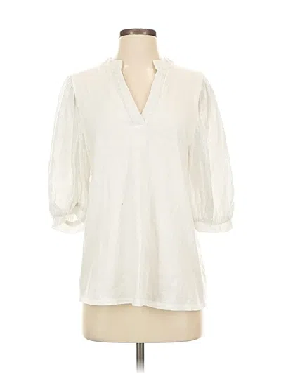 Pre-owned Self Contrast 3/4 Sleeve Blouse In White
