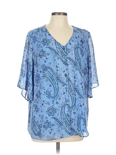 Pre-owned Belle By Kim Gravel Short Sleeve Blouse In Blue