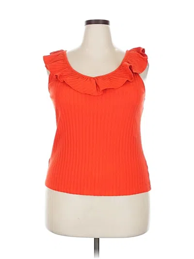 Pre-owned Ann Taylor Factory Sleeveless Top Orange Ruffles Neckline Tops