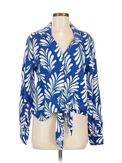 Pre-owned Ellen Tracy Long Sleeve Blouse In Blue