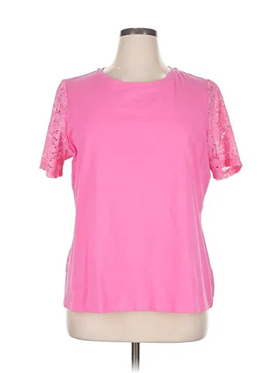 Pre-owned D&co. Short Sleeve Top Pink Crew Neck Tops